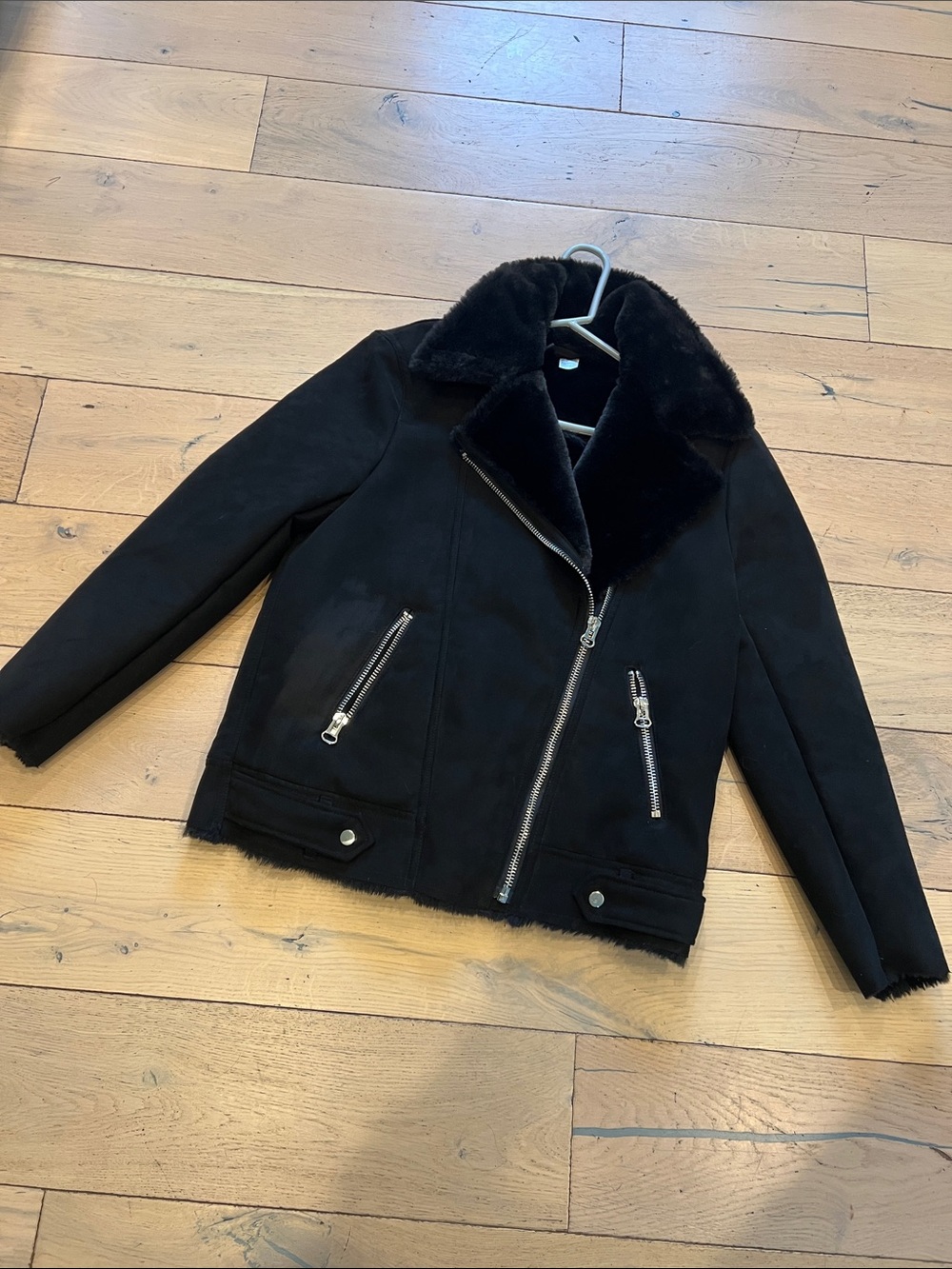 H&M Black Faux Shearling Moto Jacket